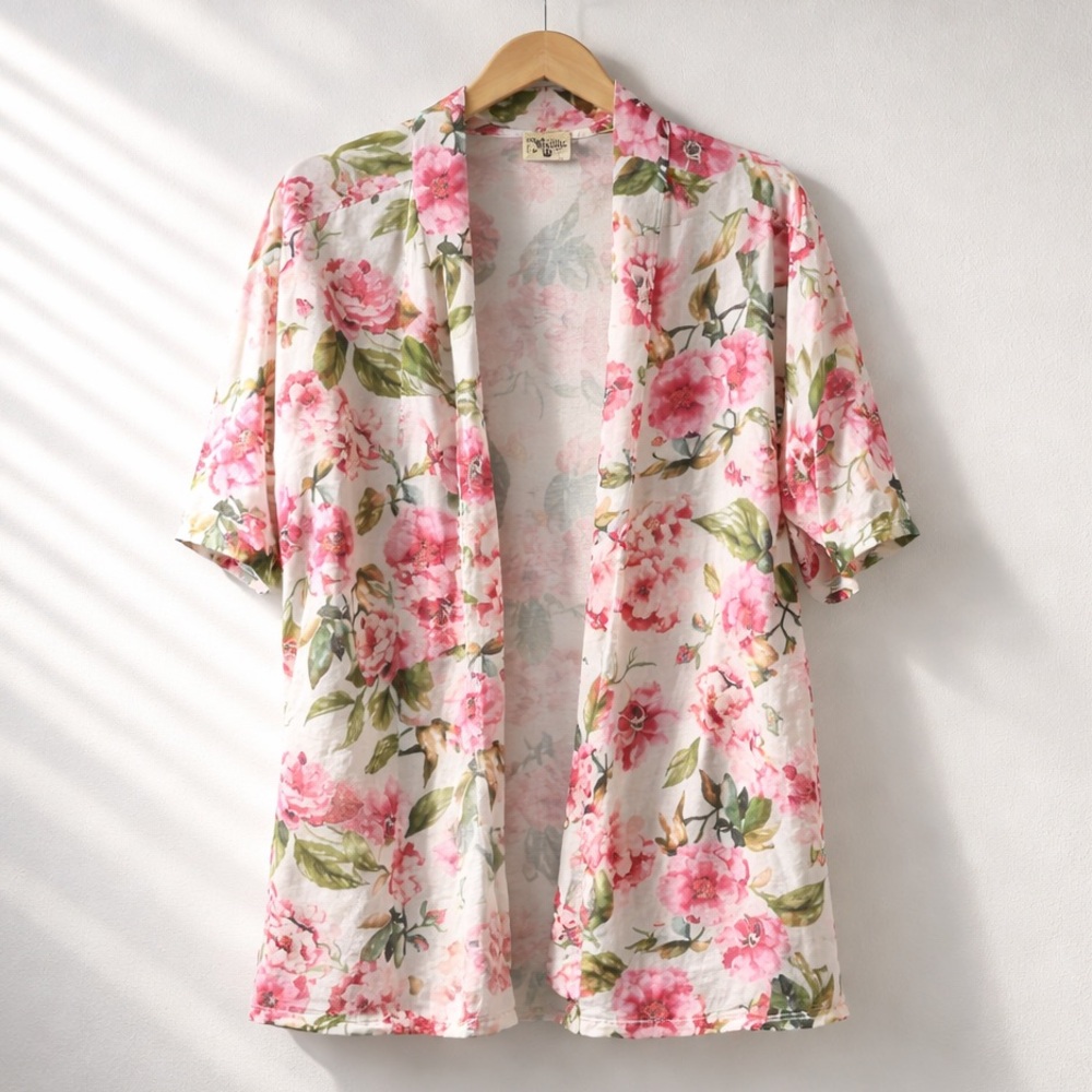 Show Me Your Mumu White Floral Rose Mid Thigh Kimono Robe Lounge CoverUp Bridal